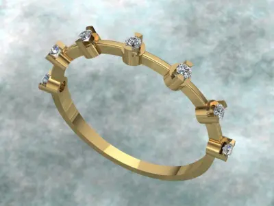 Luxury Half Round Diamond Golden Ring 3D print model