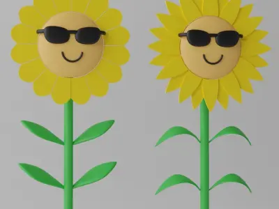 Cartoon Sunflower With Sunglasses 3D model