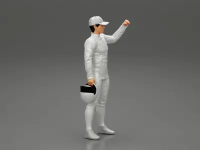 Motorbiker holding his helmet while waving his hand 3D print model