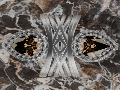 Jewerly ring with pear gemstone and diamond 3D model 3D model