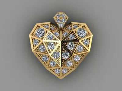 PPY-003 geometric heart pendant gold 3D print model
