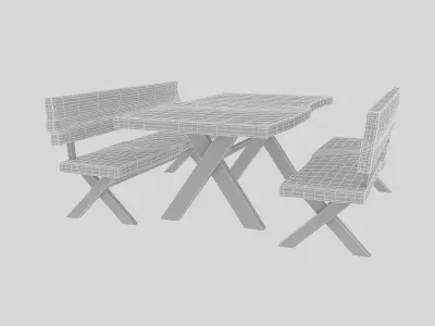 natural wood table  chair Low-poly 3D model