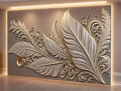 modern panel wall decor set relief stl mural CNC 173  3D model