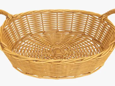Wicker basket oval with handles medium brown 3D model