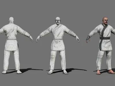 Boxer man in karate outfit Low-poly 3D model