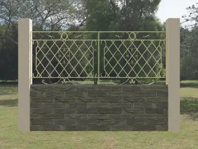 brick fence and iron grate Low-poly 3D model