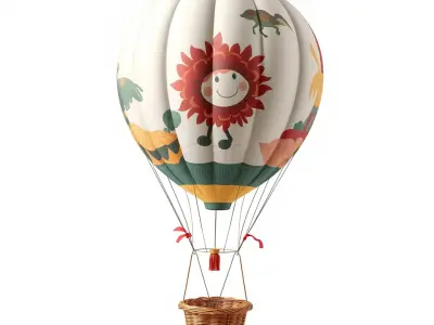 Festive Balloon with Artwork and Basket model pack Low-poly 3D model