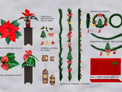 Christmas Wreaths Full Door Decoration 3D Model 3D model