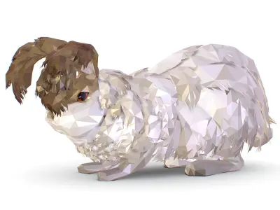 Angora White Rabbit Lowpoly Art Style Low-poly 3D model