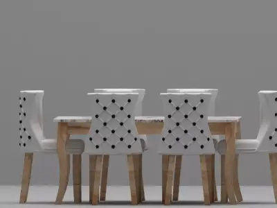 Luxury Marble Dining Table Set with 6 Chairs 3D model