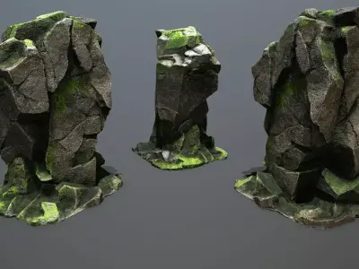 mossy rocks Low-poly 3D model