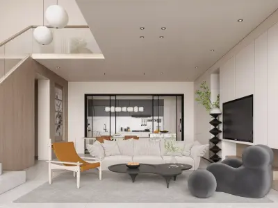 Modern living room dining room interior scenes 139 3D model