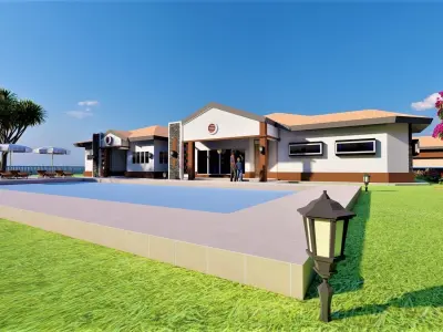 SINGLE STOREY HOUSE WITH A POOL  Low-poly 3D model