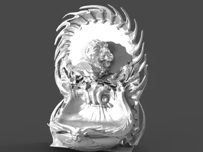 Baroque Lionmane fountain sculpture curved  3D model