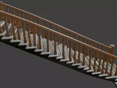Classic Dark Marble Staircase with Ornate Wooden Balustrade 3D model