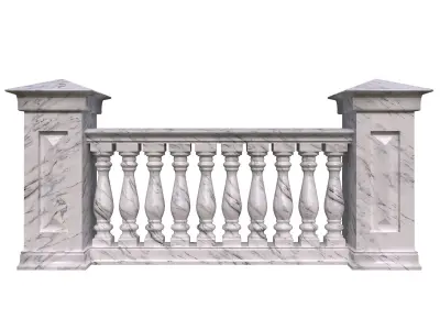 White marble fence balasins and columns 3D model