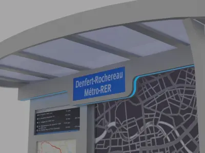 Bus Stop With Lights Low-poly 3D model