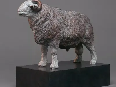 Majestic Woolly Ram HyperRealistic Bronze Sculpture Textured Low-poly 3D model