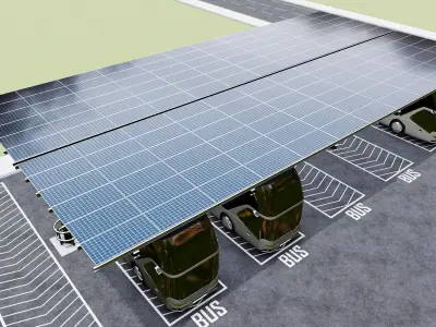 Solar Bus Parking Lot 12x12 Panel Layout 3D model
