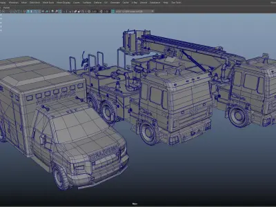 Cartoon Emergency Vehicle Pack - Rigged Ambulance Fire Trucks Low-poly 3D model