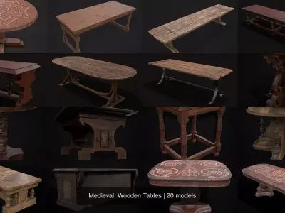 Medieval  Wooden Tables 3D Model Collection