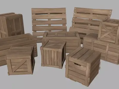 Stylized PBR Wooden Crates and Pallets Game Ready Low-poly 3D model