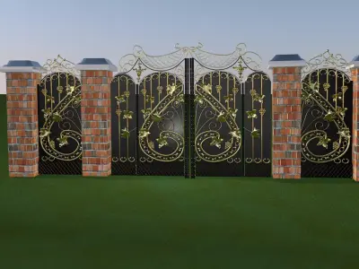 golden wrought iron gates 3D model