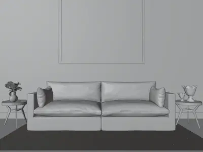Minimalist Beige Living Room Interior 3D model