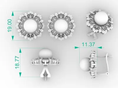 Vintage Pearl Diamond Earrings Model 3D print model