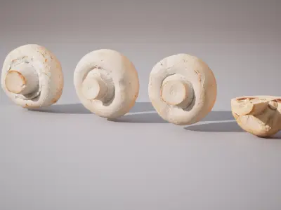 Set of 4 scanned low poly models of champignon mushrooms Low-poly 3D model