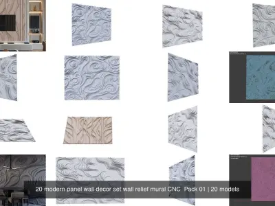 20 modern panel wall decor set wall relief mural CNC  Pack 01 3D Model Collection