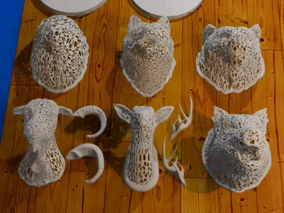 Animals Wall Mounted Lamp - Bear Boar Deer Goat Goat Lion Wolf  3D print model