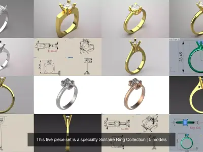 This five piece set is a specialty Solitaire Ring Collection 3D Model Pack