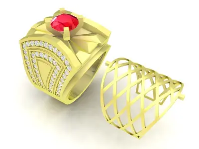 Luxury Geometric Red Stone Ring for Men  3800 3D print model