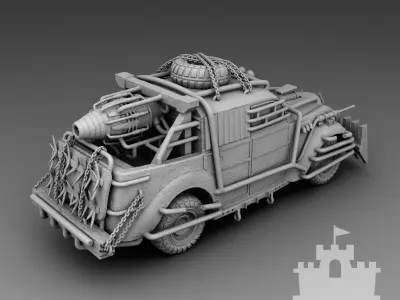 Retro car with rocket acceleration 3D print model