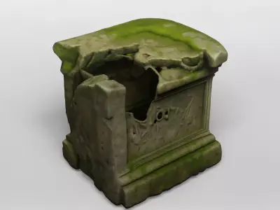 Ancient Moss-Covered Stone Ruin Fragment 3D model