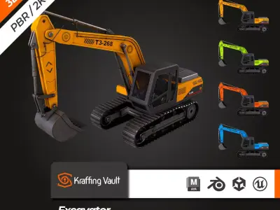 Excavator Low-poly 3D model