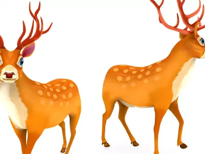Cartoon Toon Deer Rigged and Animated model Low-poly 3D model