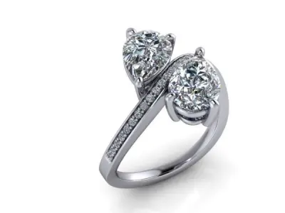 Modern TearDrop pear Shape 2 stone ring BirthStone 3D print model