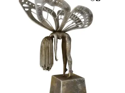  Butterfly Woman Sculpture with 4 PBR Materials 3D model