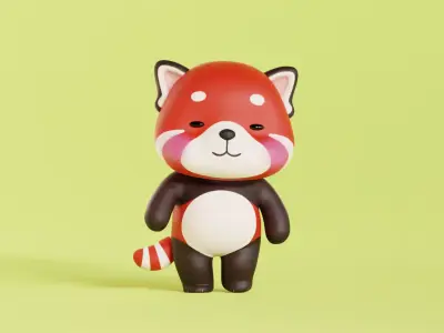 Red Panda Character Cartoon Chibi Kawaii  Rigged Animated  Low-poly 3D model