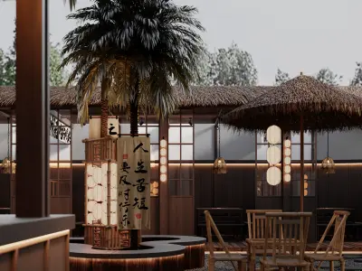 Modern outdoor dining barbecue restaurant hot pot restaurant 3D model