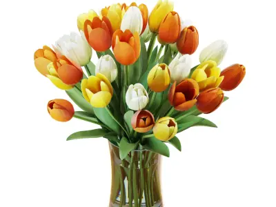 Flower Set 29 - Multicolor Tulips Bouquet 3D model
