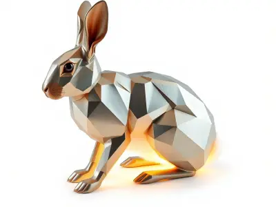 Geometric Polygonal Hare with Metallic Finish model pack Low-poly 3D model