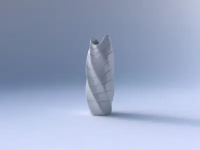 Vase twisted double arc hexagon with smooth horizontal dents 3D print model