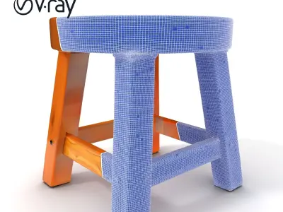 Wooden Stool D Model Pack Low-poly 3D model