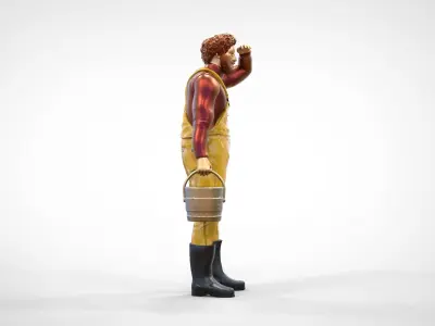N5 Old Fisherman with Bucket 3D print model