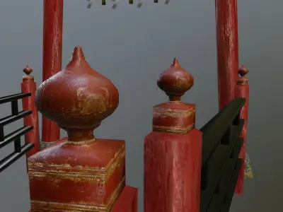 Torii gate bridge and fence Low-poly 3D model