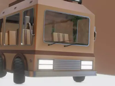 Cartoon Low Poly Rigged Van Low-poly 3D model 3D model