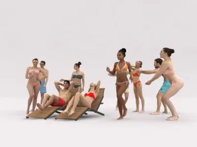 10x LOW POLY BEACH PEOPLE CROWD Low-poly 3D model